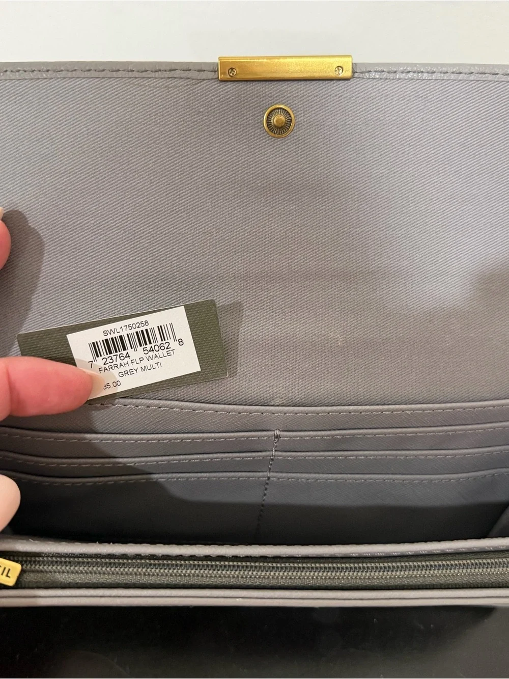 Fossil Grey and Cream Leather Wallet Clutch